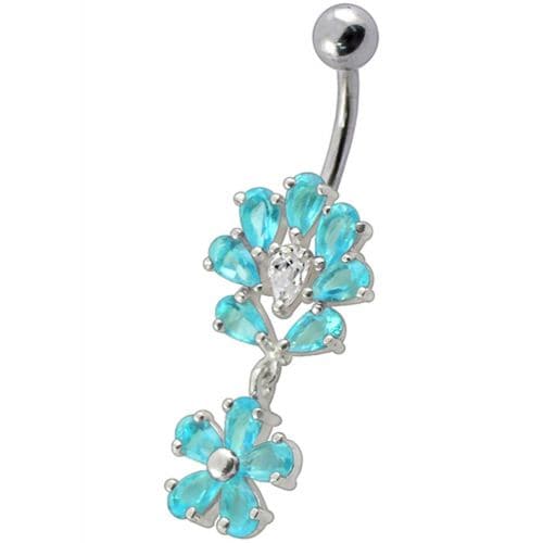 Fancy Flower Jeweled Dangling Belly Navel Body Jewelry Ring - Monster Piercing