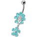 Fancy Flower Jeweled Dangling Belly Navel Body Jewelry Ring - Monster Piercing