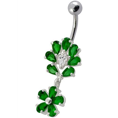 Fancy Flower Jeweled Dangling Belly Navel Body Jewelry Ring - Monster Piercing