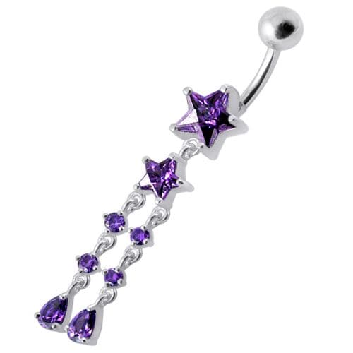 Fancy CZ Jeweled Multi Moving Star Dangling Navel Body Jewelry Ring - Monster Piercing