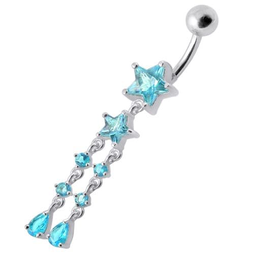 Fancy CZ Jeweled Multi Moving Star Dangling Navel Body Jewelry Ring - Monster Piercing