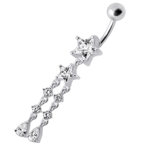 Fancy CZ Jeweled Multi Moving Star Dangling Navel Body Jewelry Ring - Monster Piercing