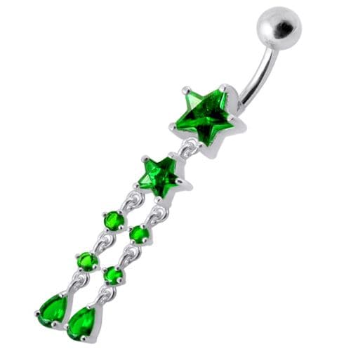 Fancy CZ Jeweled Multi Moving Star Dangling Navel Body Jewelry Ring - Monster Piercing