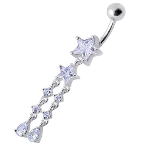 Fancy CZ Jeweled Multi Moving Star Dangling Navel Body Jewelry Ring - Monster Piercing