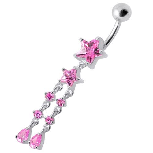 Fancy CZ Jeweled Multi Moving Star Dangling Navel Body Jewelry Ring - Monster Piercing