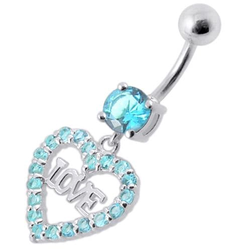 Fancy Jeweled Love Heart Symbol Dangling Belly Ring - Monster Piercing