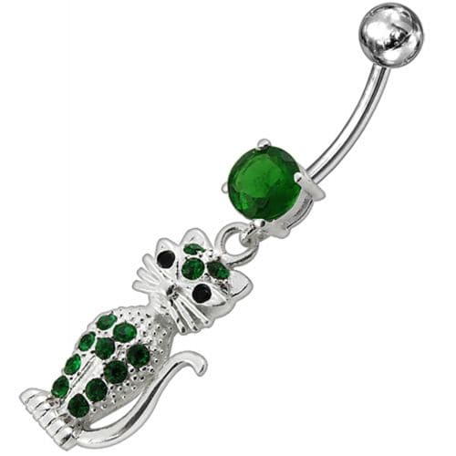 Fancy Jeweled Cat Dangling Navel Belly Ring - Monster Piercing