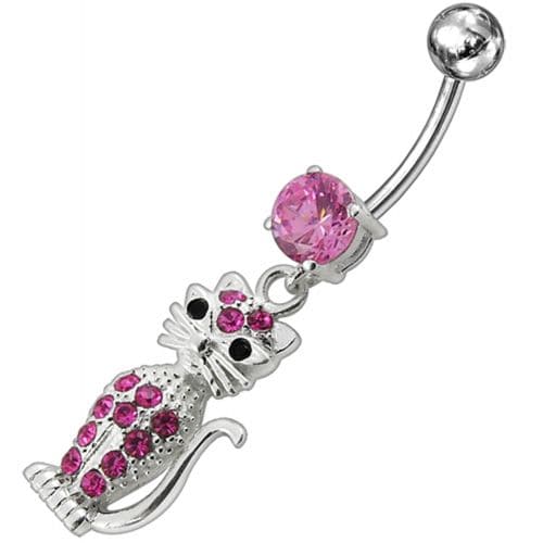 Fancy Jeweled Cat Dangling Navel Belly Ring - Monster Piercing