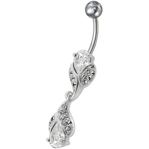 Fancy High Quality Zirconia Jeweled Dangling Banana Bar Navel Body Piercing Ring - Monster Piercing