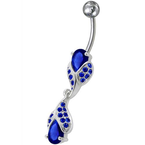 Fancy High Quality Zirconia Jeweled Dangling Banana Bar Navel Body Piercing Ring - Monster Piercing