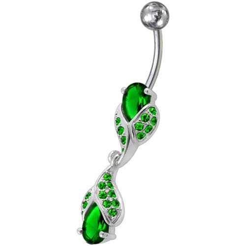 Fancy High Quality Zirconia Jeweled Dangling Banana Bar Navel Body Piercing Ring - Monster Piercing