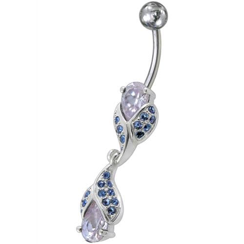 Fancy High Quality Zirconia Jeweled Dangling Banana Bar Navel Body Piercing Ring - Monster Piercing