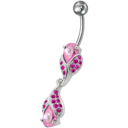 Fancy High Quality Zirconia Jeweled Dangling Banana Bar Navel Body Piercing Ring - Monster Piercing