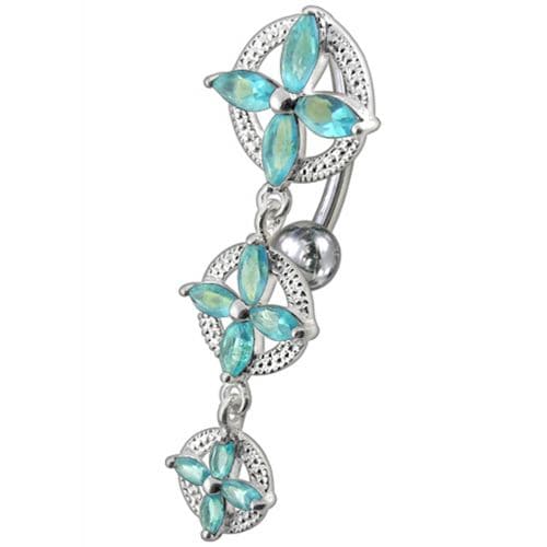 Fancy SS Jeweled Dangling Reverse Belly Ring - Monster Piercing