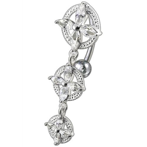 Fancy SS Jeweled Dangling Reverse Belly Ring - Monster Piercing