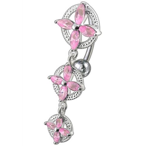 Fancy SS Jeweled Dangling Reverse Belly Ring - Monster Piercing