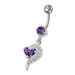 Fancy White Zirconia Jeweled Dangling Banana Bar Navel Ring - Monster Piercing