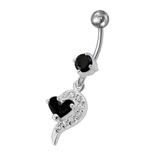 Fancy White Zirconia Jeweled Dangling Banana Bar Navel Ring - Monster Piercing