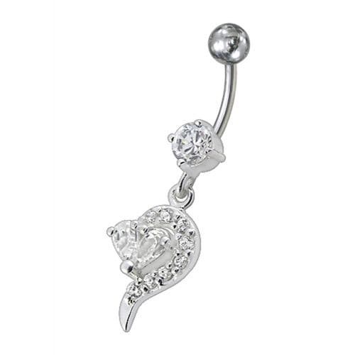 Fancy White Zirconia Jeweled Dangling Banana Bar Navel Ring - Monster Piercing