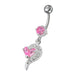 Fancy White Zirconia Jeweled Dangling Banana Bar Navel Ring - Monster Piercing