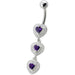 Fancy White Zirconia Jeweled Dangling SS Bar Belly Ring - Monster Piercing