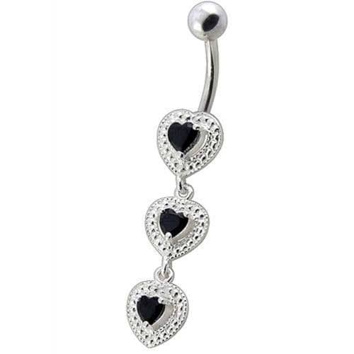 Fancy White Zirconia Jeweled Dangling SS Bar Belly Ring - Monster Piercing