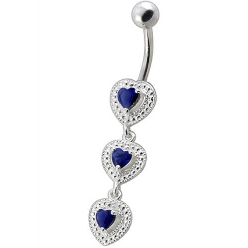 Fancy White Zirconia Jeweled Dangling SS Bar Belly Ring - Monster Piercing