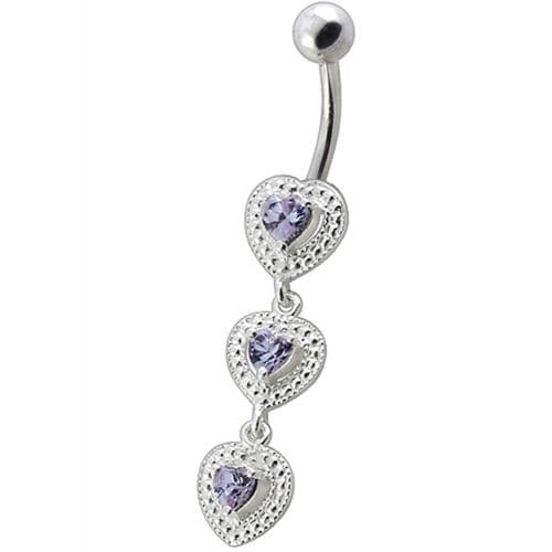 Fancy White Zirconia Jeweled Dangling SS Bar Belly Ring - Monster Piercing