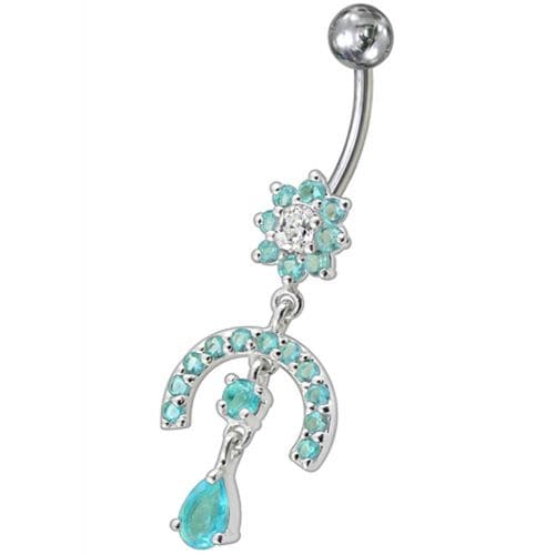 Fancy Studded Jeweled Dangling Navel Ring - Monster Piercing