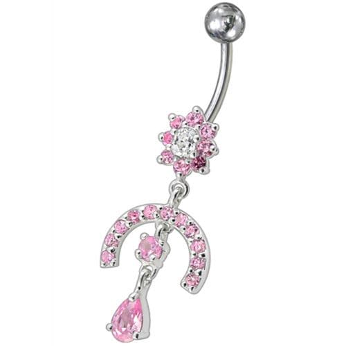 Fancy Studded Jeweled Dangling Navel Ring - Monster Piercing