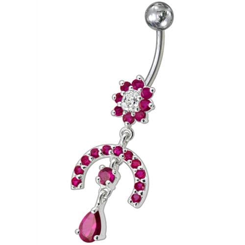 Fancy Studded Jeweled Dangling Navel Ring - Monster Piercing