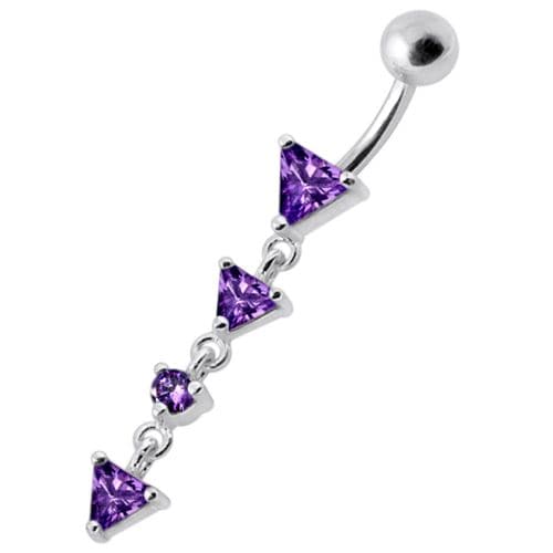 Fancy Jeweled LONG Dangling SS Banana Curved Bar Belly Ring - Monster Piercing