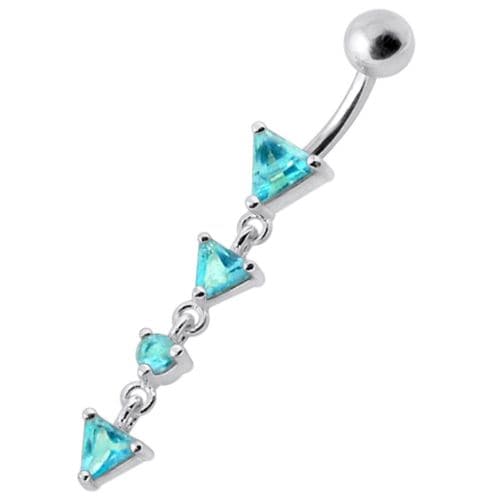 Fancy Jeweled LONG Dangling SS Banana Curved Bar Belly Ring - Monster Piercing