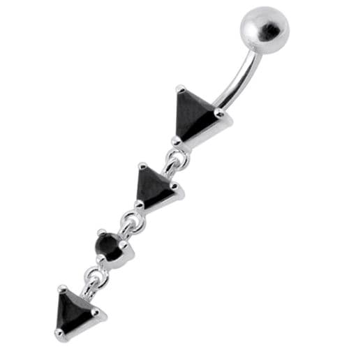 Fancy Jeweled LONG Dangling SS Banana Curved Bar Belly Ring - Monster Piercing