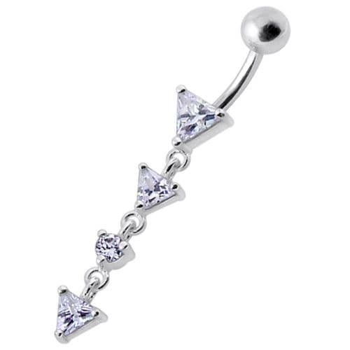 Fancy Jeweled LONG Dangling SS Banana Curved Bar Belly Ring - Monster Piercing