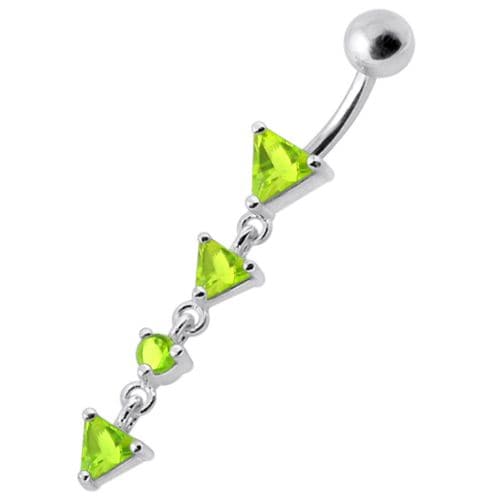 Fancy Jeweled LONG Dangling SS Banana Curved Bar Belly Ring - Monster Piercing