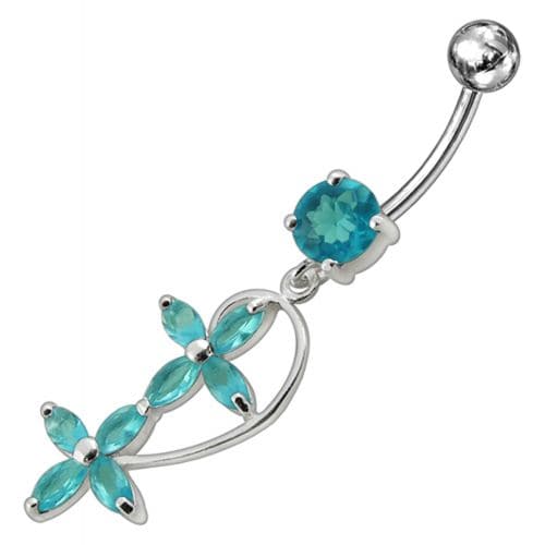 Fancy  Flowers Moving Dangling Banana Navel Ring - Monster Piercing