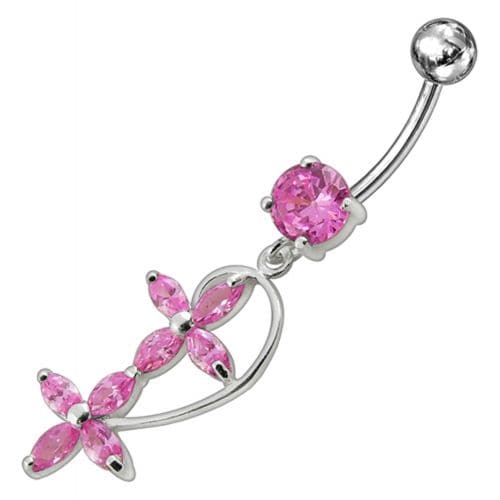 Fancy  Flowers Moving Dangling Banana Navel Ring - Monster Piercing