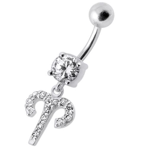 Fancy Multi Stones Jeweled Non Moving Dangling SS Bar Belly Ring - Monster Piercing