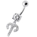 Fancy Multi Stones Jeweled Non Moving Dangling SS Bar Belly Ring - Monster Piercing