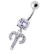 Fancy Multi Stones Jeweled Non Moving Dangling SS Bar Belly Ring - Monster Piercing