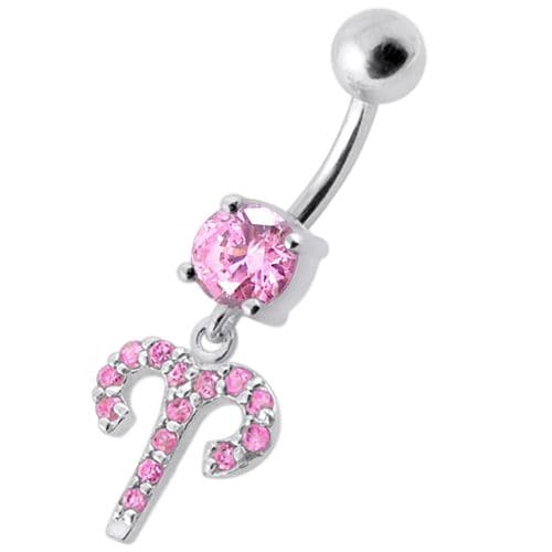 Fancy Multi Stones Jeweled Non Moving Dangling SS Bar Belly Ring - Monster Piercing