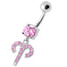 Fancy Multi Stones Jeweled Non Moving Dangling SS Bar Belly Ring - Monster Piercing