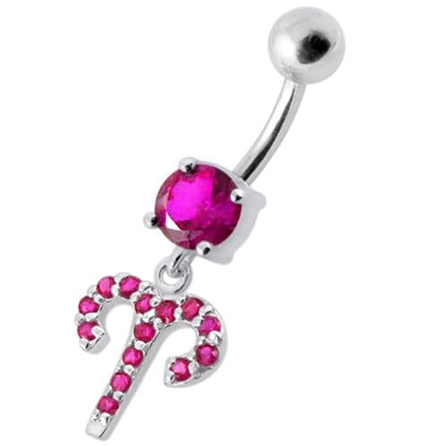 Fancy Multi Stones Jeweled Non Moving Dangling SS Bar Belly Ring - Monster Piercing