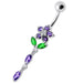 Fancy Jeweled Flower Dangling Banana Bar Navel Ring - Monster Piercing