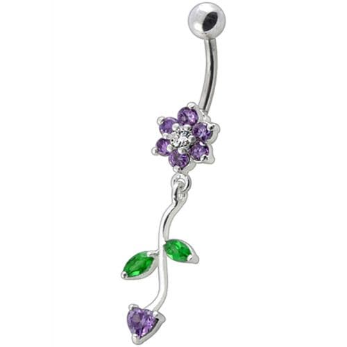 Fancy Multi Color Flower Dangling Navel Ring - Monster Piercing