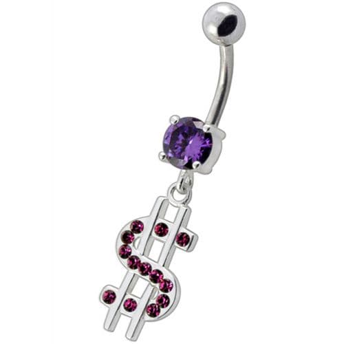 Fancy Jeweled $ Sign Dangling Belly Ring - Monster Piercing