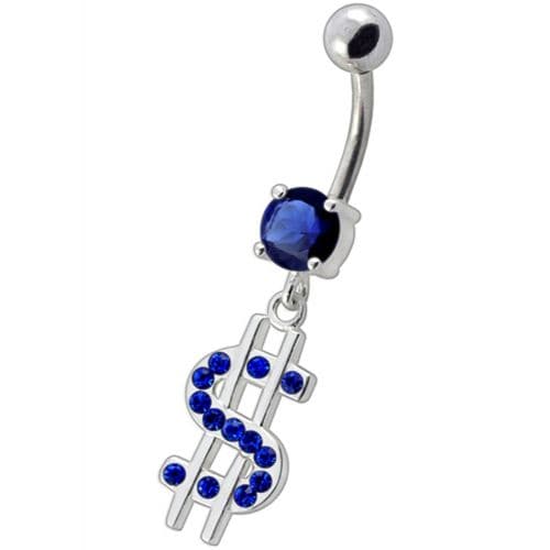 Fancy Jeweled $ Sign Dangling Belly Ring - Monster Piercing