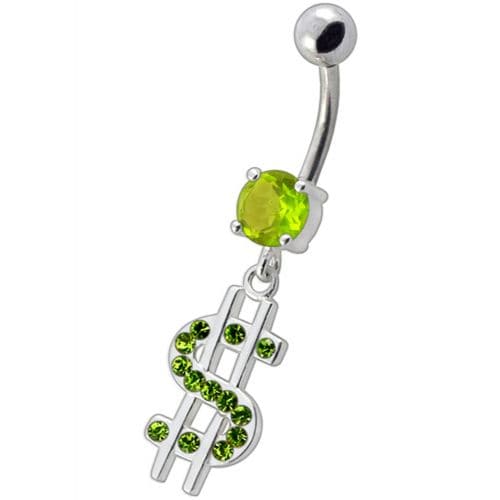 Fancy Jeweled $ Sign Dangling Belly Ring - Monster Piercing