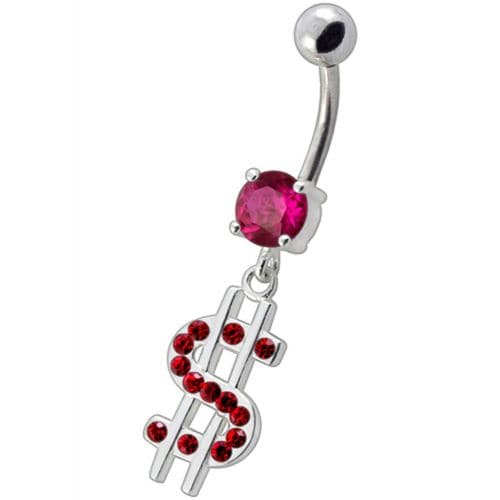 Fancy Jeweled $ Sign Dangling Belly Ring - Monster Piercing